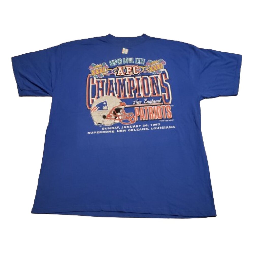 Vintage Logo 7 AFC Champions Patriots T-Shirt Men's XXL Blue 1996 Football 90s